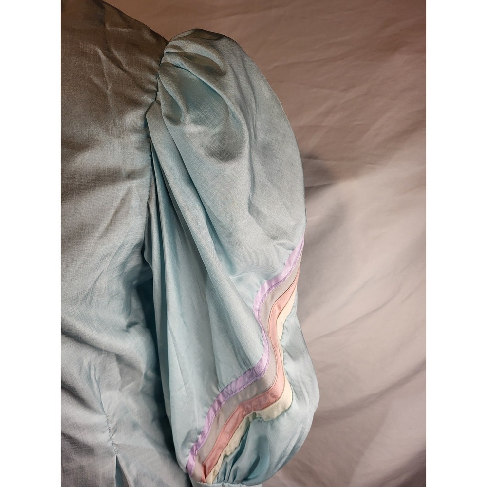 Vintage 80s Jane Elliot Sky Blue Pastel Victorian Extremely Puffed Sleeve Blouse - Picture 3 of 7